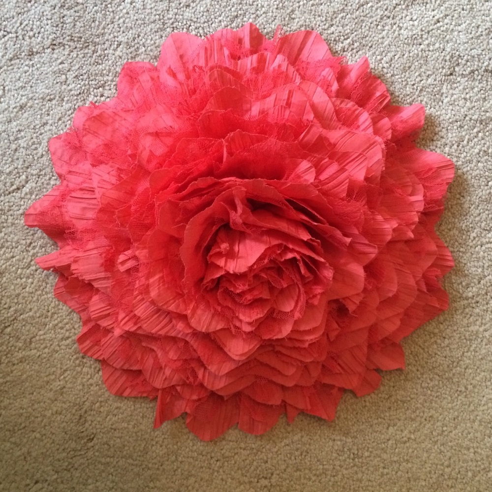 Large Pink Fabric and Lace Flower Accent P…